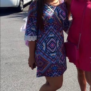 Cantata Women’s M Aztec Print Dress with Lace Bell Sleeve EUC